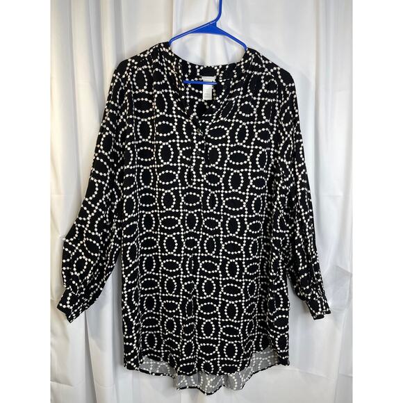 H&M top dress tunic women's small but oversize black white button up look - Picture 12 of 16
